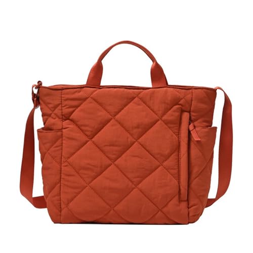 SUNAVY Umhängetasche Damen Große Puffer Tote Bag Gesteppte Shopper Modern Tasche Puffy Tote Bag Flauschige Tragetaschen Handtasche mit ReißVerschluss Leicht Crossbody Bag (Orange) von SUNAVY