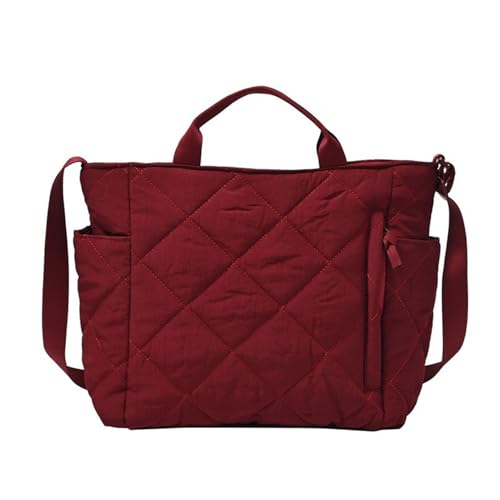 SUNAVY Umhängetasche Damen Große Puffer Tote Bag Gesteppte Shopper Modern Tasche Puffy Tote Bag Flauschige Tragetaschen Handtasche mit ReißVerschluss Leicht Crossbody Bag (Rot) von SUNAVY