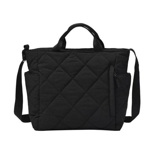 Umhängetasche Damen Große Puffer Tote Bag Gesteppte Shopper Modern Tasche Puffy Tote Bag Flauschige Tragetaschen Handtasche mit ReißVerschluss Leicht Crossbody Bag (Schwarz) von SUNAVY