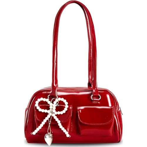 SUNAVY Umhängetasche Damen PU Leder Leicht Handtasche Y2k Tasche Hobo Bag Halbmond Tasche Weiche Schultertasche Tote Bag Moden Handtasche Damen Umhängetasche (Rot) von SUNAVY