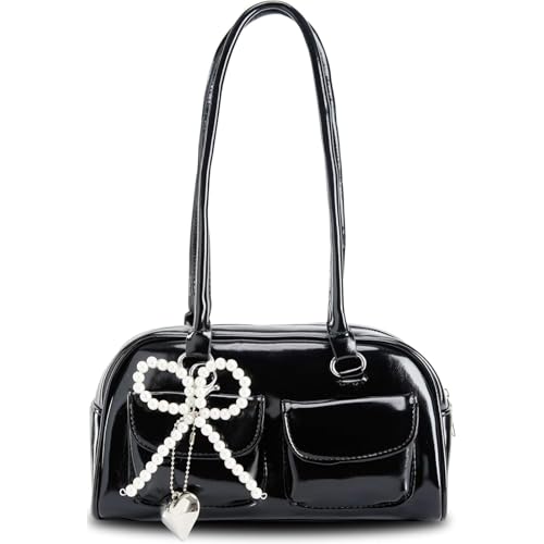 Umhängetasche Damen PU Leder Leicht Handtasche Y2k Tasche Hobo Bag Halbmond Tasche Weiche Schultertasche Tote Bag Moden Handtasche Damen Umhängetasche (Schwarz) von SUNAVY