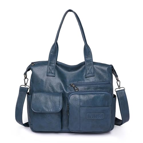 SUNAVY Umhängetaschen Damen Mittelgroß Retro Handtasche Damen Umhängetasche PU leder, Handtasche Damen Vintage Crossbody Bag Wasserdicht Tragetaschen Schultertasche für Arbeit, Reisen, Alltag (Blau) von SUNAVY