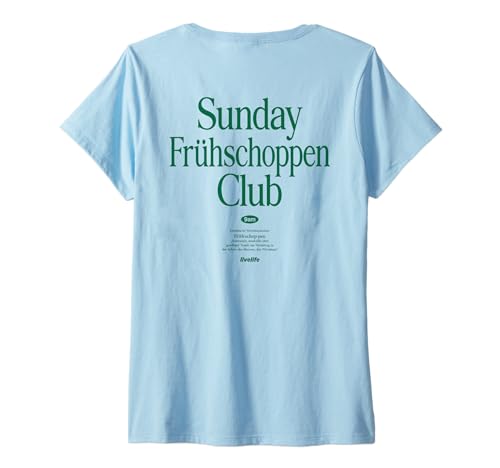 Damen Sunday FRÜHSCHOPPEN Club X Oktoberfest - Bier. Backprint T-Shirt mit V-Ausschnitt von SUNDAY FRÜHSCHOPPEN CLUB - LIVELIFE OKTOBERFEST