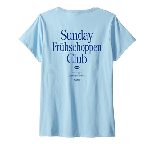 Damen Sunday FRÜHSCHOPPEN Club X Oktoberfest - Bier. Backprint T-Shirt mit V-Ausschnitt von SUNDAY FRÜHSCHOPPEN CLUB - LIVELIFE OKTOBERFEST