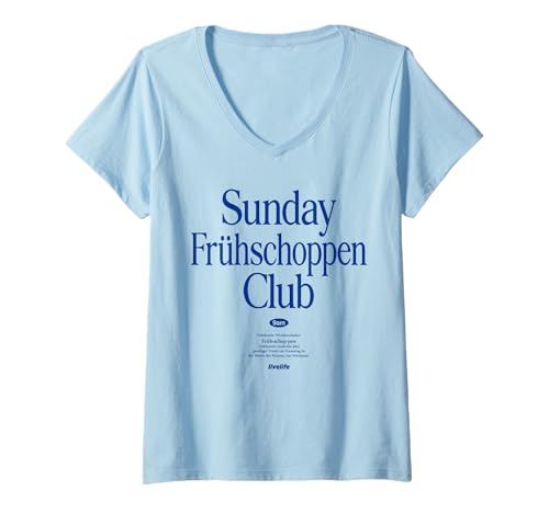 Damen Sunday FRÜHSCHOPPEN Club X Oktoberfest - Bier. FRONTAL T-Shirt mit V-Ausschnitt von SUNDAY FRÜHSCHOPPEN CLUB - LIVELIFE OKTOBERFEST
