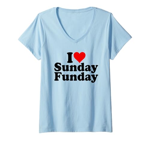 Damen ICH LIEBE HEART SUNDAY FUNDAY T-Shirt mit V-Ausschnitt Damen ICH LIEBE HEART SUNDAY FUNDAY T-Shirt mit V-Ausschnitt von SUNDAY FUNDAY TEES