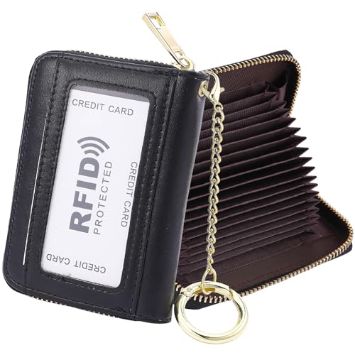 RFID Blocking Credit Card Holder, 20 Card Slots Large Capacity Accordion Card Wallet, Leather Card Case with Removable Keychain and ID Window, Kb08-pw-bk, Einheitsgröße, Klassisch von SUNDEE