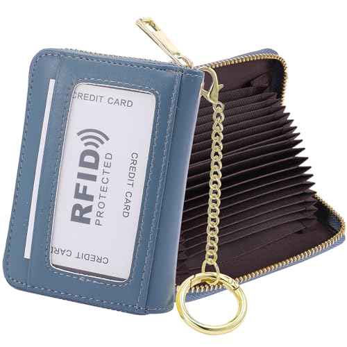 RFID Blocking Credit Card Holder, 20 Card Slots Large Capacity Accordion Card Wallet, Leather Card Case with Removable Keychain and ID Window, Kb08-pw-lb, Einheitsgröße, Klassisch von SUNDEE