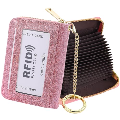 RFID Blocking Credit Card Holder, 20 Card Slots Large Capacity Accordion Card Wallet, Leather Card Case with Removable Keychain and ID Window, Kb08-xk-pk, Einheitsgröße, Klassisch von SUNDEE
