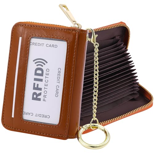 RFID Blocking Credit Card Holder, 20 Card Slots Large Capacity Accordion Card Wallet, Leather Card Case with Removable Keychain and ID Window, Kb08-ylp-bw, Einheitsgröße, Klassisch von SUNDEE