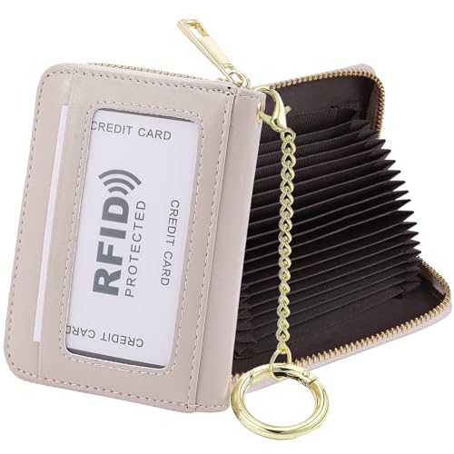 RFID Blocking Credit Card Holder, 20 Card Slots Large Capacity Accordion Card Wallet, Leather Card Case with Removable Keychain and ID Window, Kb08-ylp-cw, Einheitsgröße, Klassisch von SUNDEE