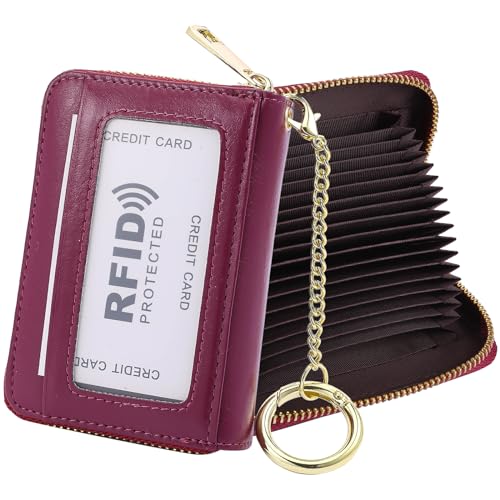 RFID Blocking Credit Card Holder, 20 Card Slots Large Capacity Accordion Card Wallet, Leather Card Case with Removable Keychain and ID Window, Kb08-ylp-pl, Einheitsgröße, Klassisch von SUNDEE