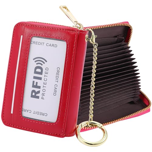 RFID Blocking Credit Card Holder, 20 Card Slots Large Capacity Accordion Card Wallet, Leather Card Case with Removable Keychain and ID Window, Kb08-ylp-rs, Einheitsgröße, Klassisch von SUNDEE