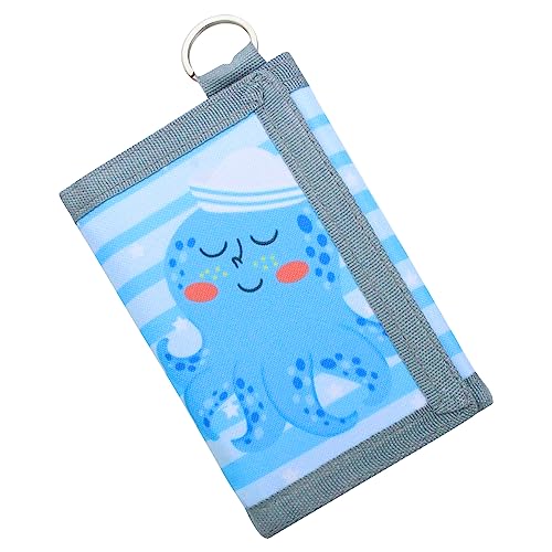 RFID-blockierende Geldbörse für Kinder/schlanke Cartoon-Geldbörse mit Reißverschlusstasche/dreifach gefaltete Canvas-Outdoor-Sportbrieftasche, Smiling Octopus, S, Casual von SUNDEE