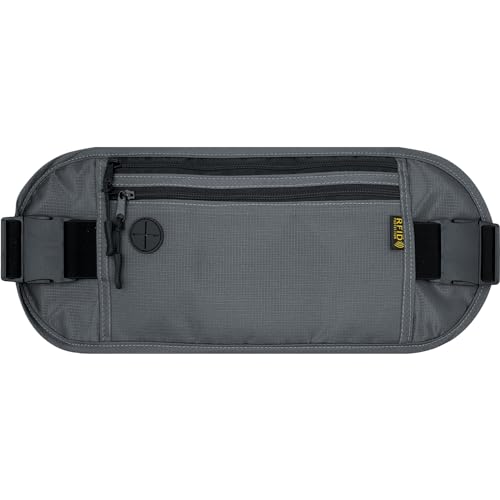 SUNDEE Reisegeldgürteltasche mit verstellbarem Riemen, RFID-Sicherheits-versteckte Hüfttasche für Damen und Herren, Geldbörse für Karten, Pässe und Handy, hellgrau, Geldgürtel von SUNDEE