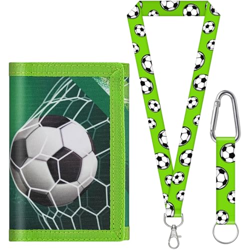 sundee Kinder-Fußball-Geldbörse für 3–18 Jahre, dreifach gefaltete Canvas-Fußball-Geldbörse mit Umhängeband, Kartenfächern und Münzfach, Green a, S, Zeitgenössisch von SUNDEE