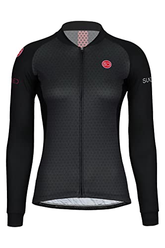 SUNDRIED Damen Langarm Radtrikot Rennrad Radtrikot Mountainbike Top (Schwarz, S) von SUNDRIED