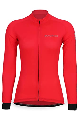 SUNDRIED Langarm-Radtrikot für Damen, Rennrad-Radtrikot, Mountainbike-Radsatz (Rot, M) von SUNDRIED