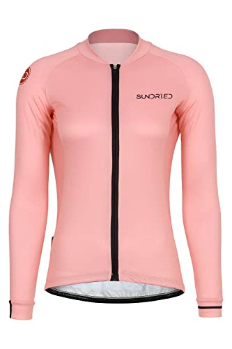 SUNDRIED Damen Langarm Radtrikot Rennrad Radtrikot Rosa Mountainbike Shirt Radsportbekleidung (Rosa, XL) von SUNDRIED