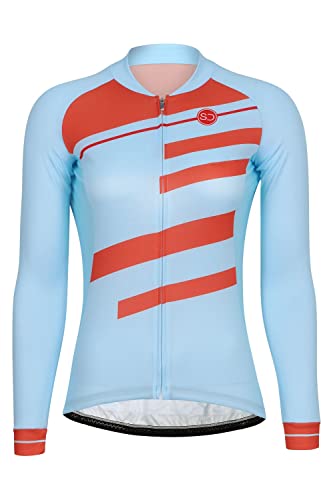 SUNDRIED Damen Langarm Retro Radtrikot Rennrad Radtrikot Damen Blau Mountainbike Shirt (Blau, L) von SUNDRIED