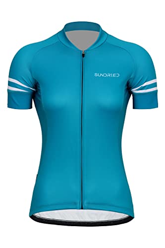 SUNDRIED Frauen mit kurzem Ärmeln Zyklus Jersey Ladies Turquoise Road Bike Radsporthemd MTB Top (Türkis M) von SUNDRIED