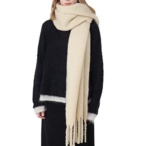 SUNDSGT Großer Schal farbig kariert übergroßer Schal Quaste weicher Herbst Winter dicker Schal warmer Schal Frauen, aprikose, 200cmX42cm+17cm fringeX2 von SUNDSGT
