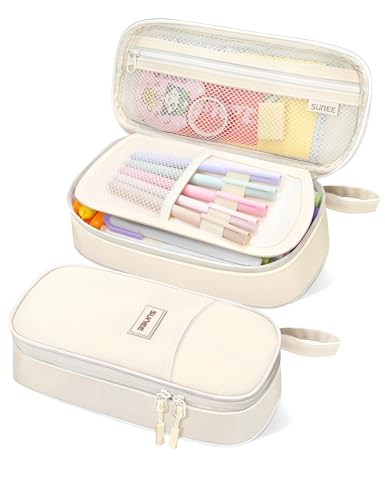 SUNEE Niedliches Federmäppchen mit Reißverschluss, Kawaii-Ästhetik-Stifte-Organizer, Schreibwarentasche mit großem Fassungsvermögen, Beige SUNEE Niedliches Federmäppchen mit Reißverschluss, Kawaii-Ästhetik-Stifte-Organizer, Schreibwarentasche mit großem Fassungsvermögen, Beige von SUNEE