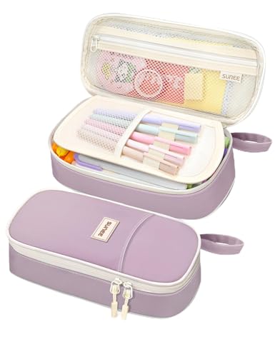 SUNEE Federmäppchen mit großer Kapazität, Ästhetische Mäppchen mit Fächern und Griff, Tragbare Federtasche und Federmappe für Schule, Büro, Mädchen, Jungen, Teenager & Erwachsene, Violett von SUNEE