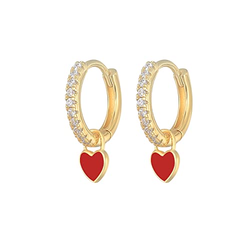 Ohrringe Creolen mit süßen Candy-Farben-Emaille-Herz-Charme-Tropfen-Ohrring for Mädchen-Party-Schmuck Ohrringe Baumeln (Color : Gold-red) von SUNESA