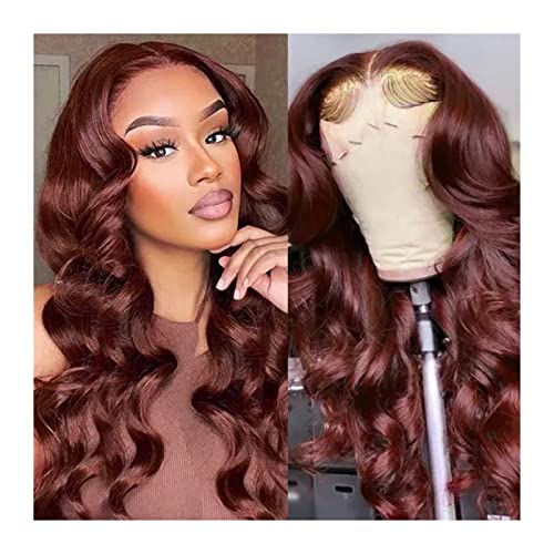 Rotbraune synthetische Lace-Front-Perücke 20-30" Lange Körperwelle Kupfer Rotbraun 13 x 1 T-Teil 13 x 4 Spitzenperücken for Frauen, vorgezupft mit Babyhaar (Size : 13X4 Lace Wig, Color : 30inches) von SUNESA