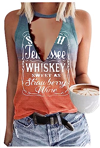 Sexy Sommer-Tanktops mit V-Ausschnitt, für Damen, lässig, lockere Passform, ärmellos, Country-Musik, Ringloch, Basic-Shirts, Tanktops, Tief/Farbverlauf 2, XX-Large von SUNFLYLIG