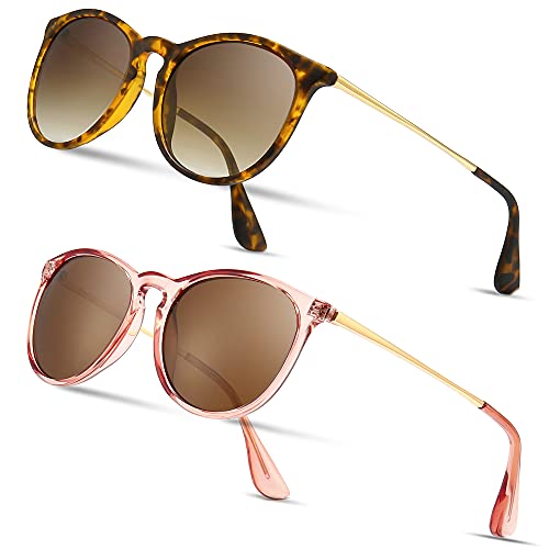 SUNGAIT Vintage Runde Sonnenbrille Damen Klassische Retro Designer-Stil (Bernstein Rahmen (Mattes Finish)/Braun Polarisiert Linse + Rosabraun Rahmen (Glänzendes Finish)/Braun Polarisiert Linse) von SUNGAIT