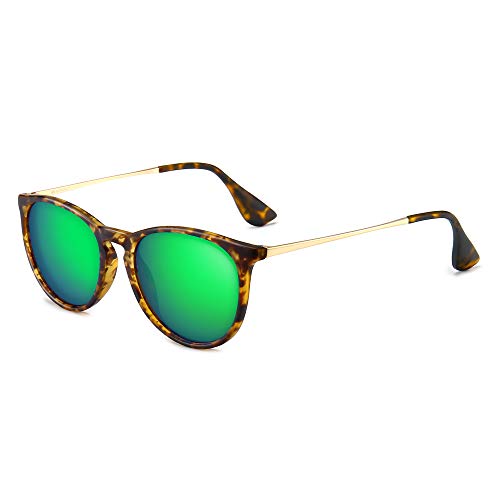 SUNGAIT Vintage Runde Damen Sonnenbrille Klassischer Retro Designer Stil (Bernstein/Grün)-SGT567 von SUNGAIT