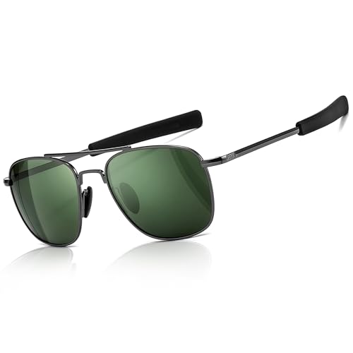 SUNGAIT Herren Militär Sonnenbrille Polarisierte Pilot Style - Bajonett-Tempel(Gunmetal-Rahmen/Dunkelgrüne Linse) SGT285QKML-DE von SUNGAIT