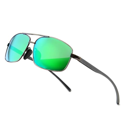 SUNGAIT Ultraleichte Rechteckig Sonnenbrille Herren Polarisierte UV400-Schutz CAT 3(Gunmetal Rahmen Grün Spiegel Objektiv) -SGT458 QKLV von SUNGAIT
