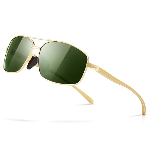 SUNGAIT Ultraleichte Rechteckig Sonnenbrille Herren Polarisierte UV400-Schutz CAT 3(Gold Frame Grün Lens) -SGT458 JKMLV UK von SUNGAIT