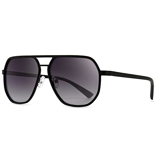 SUNGAIT Polygon-Sonnenbrille für Herren, polarisiert, trendige quadratische Sonnenbrille, Retro-Pilot-Sonnenbrille (Schwarzer Rahmen/schwarzer Rand/graue Gläser mit Farbverlauf) SGT375SHSHP-DE von SUNGAIT