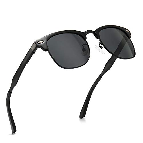 SUNGAIT Retro Runde Halbrandlos Polarisierte Sonnenbrille UV-Schutz für Männer/Frauen-SGT016 (Schwarz Rahmen/Graue Linse) von SUNGAIT