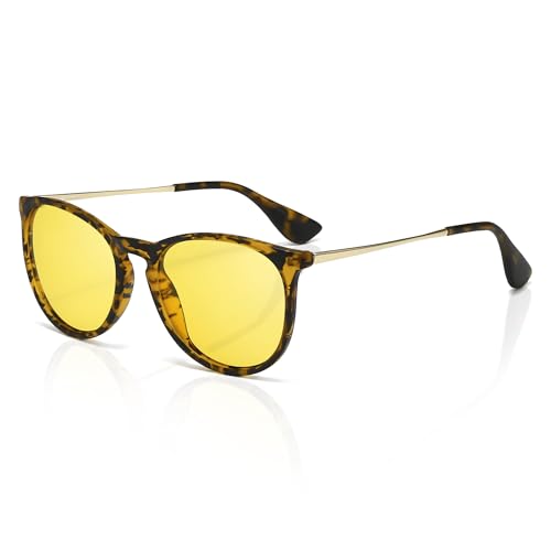 SUNGAIT Nachtsichtbrille für Damen und Herren: Runde gelbe Vintage-Sonnenbrille im klassischen Retro-Designer-Stil SGT567HPKYESEU von SUNGAIT