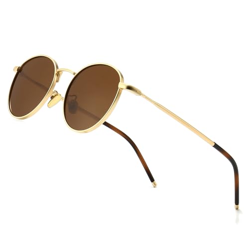 SUNGAIT Runde Vintage Polarisierte Sonnenbrille Klassische Retro Metallrahmen Sonnenbrille Rundschreiben für Frauen Männer(Goldrahmen/Polarisierte Braune Linse)-SGT059JKCUK von SUNGAIT