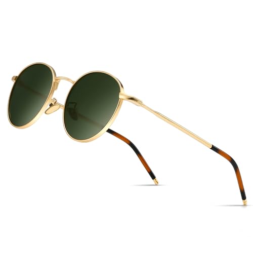 SUNGAIT Runde Vintage Polarisierte Sonnenbrille Klassische Retro Metallrahmen Sonnenbrille Rundschreiben für Frauen Männer(Goldrahmen/Polarisierte Grüne Linse)-SGT059JKMOLVUK von SUNGAIT