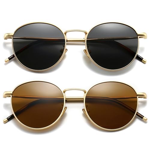 SUNGAIT Runde Vintage Polarisierte Sonnenbrille Klassische Retro Metallrahmen Sonnenbrille Rundschreiben für Frauen Männer 2er-Pack SGT059JH-JC-DE von SUNGAIT