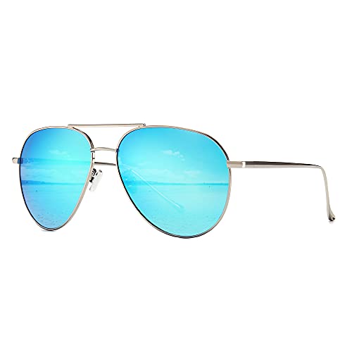 SUNGAIT Übergroße Sonnenbrille für Frauen Leichte Mode Sonnenbrille - Polarisierte Linse (Silberrahmen/Blaue Spiegellinse, 60) -SGT603 von SUNGAIT