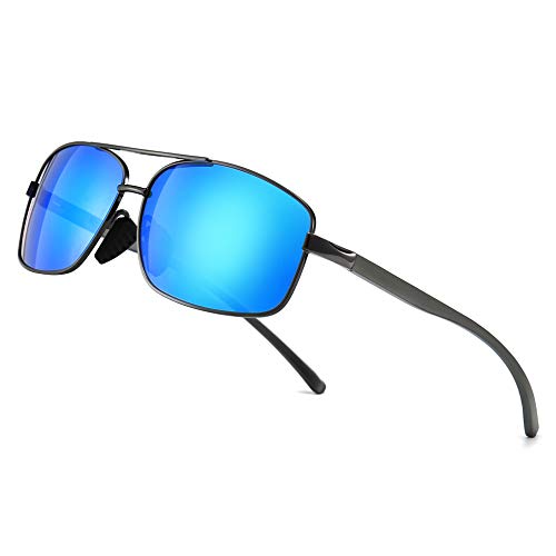 SUNGAIT Ultraleichte Rechteckig Sonnenbrille Herren Polarisierte UV400-Schutz CAT 3(Gunmetal Rahmen Blau Spiegel Objektiv) -SGT458 QKLAUK von SUNGAIT