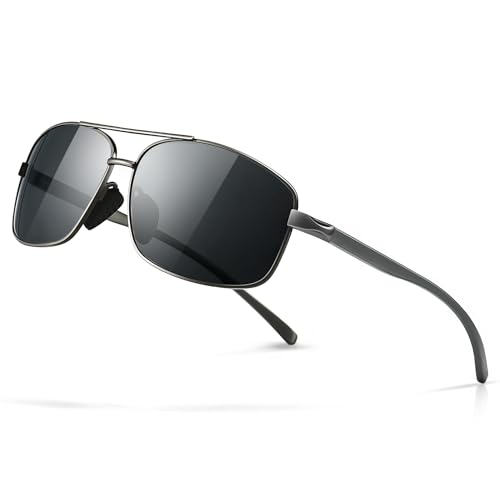 SUNGAIT Ultra-Leicht Rechteck Polarisierten Sonnenbrillen Man UV400 Schutz (Gunmetal Rahmen grau Objektiv) -SGT458 QKHUK von SUNGAIT