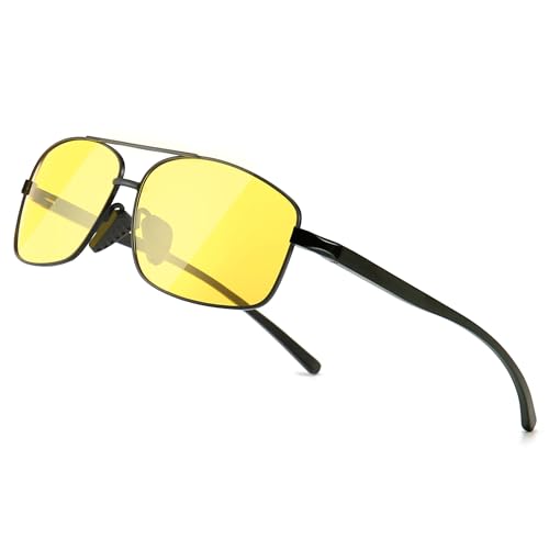 SUNGAIT Nachtfahrbrille für Herren blendfreie HD-Nachtsichtbrille polarisiert (Schwarzer Rahmen/Gelbe Nachtgläser) SGT458HKYSEU von SUNGAIT