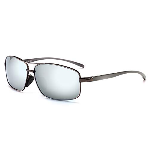 SUNGAIT Leicht Rechteck polarisierte Herren Sonnenbrille UV400 Schutz (Gunmetal Rahmen Silver Mirror Lens) -SGT458 QKSYUK von SUNGAIT