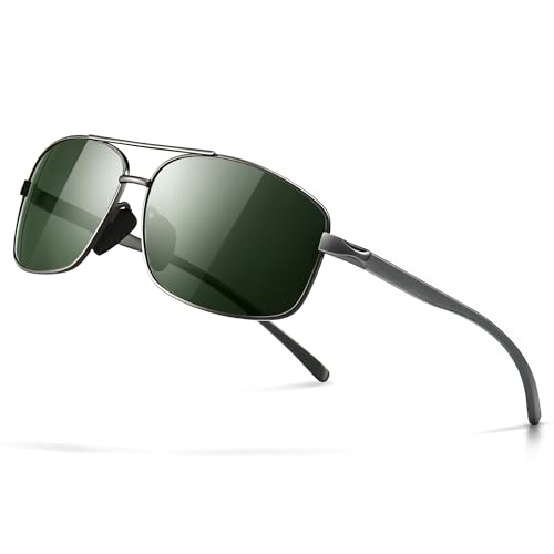 SUNGAIT Ultraleichte Rechteckig Sonnenbrille Herren Polarisierte UV400-Schutz CAT 3 (Gunmetal Frame-Grün Lens) -SGT458QKMLV von SUNGAIT