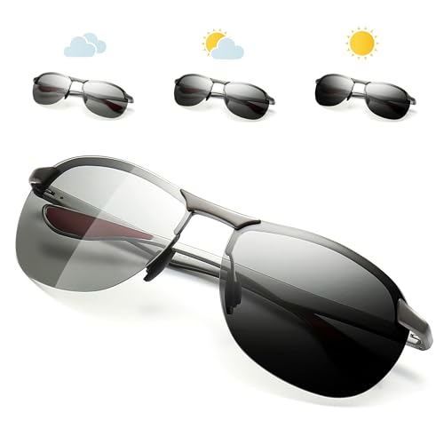 SUNGAIT Ultraleichte polarisierte langlebige Sonnenbrille für Herren Golf fahren Al-Mg-Legierung Bügelfederscharnier UV400 SGT302-QBS DE von SUNGAIT