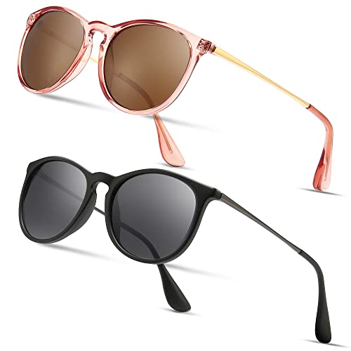 SUNGAIT Vintage Runde Damen Sonnenbrille Klassischer Retro Designer Stil Polarisiert Sonnenbrille 2er-Pack SGT567SHQH-TCC DE von SUNGAIT